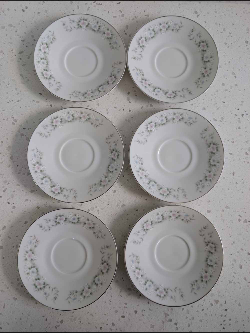 Oxford Japan Flower Garden 535 Floral Saucer Set with Pink Blue Accents - 6 pcs